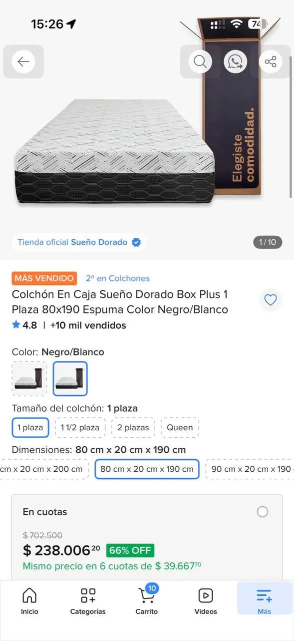 Матрас Sueño Dorado 80x190 односпальный
