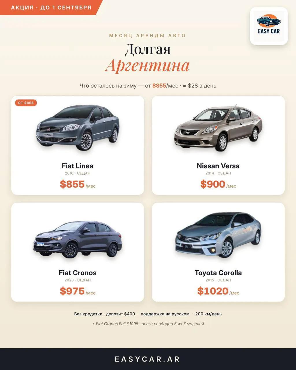 Аренда автомобиля на месяц Буэнос-Айрес