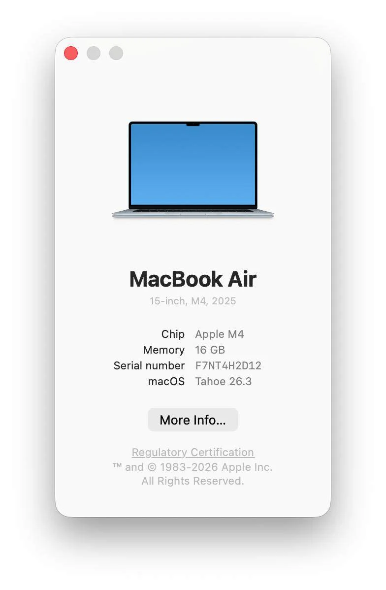 💻 MacBook Air M4 (2025) — 15" / 256 GB 5