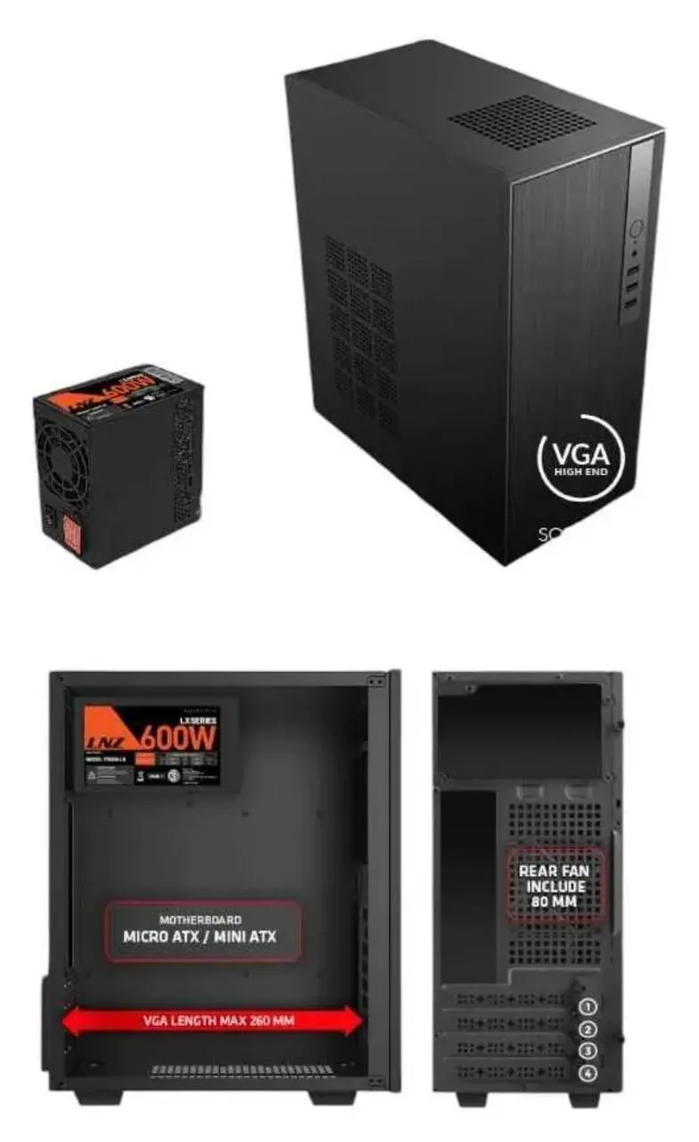Корпус microATX с блоком питания 600W 3